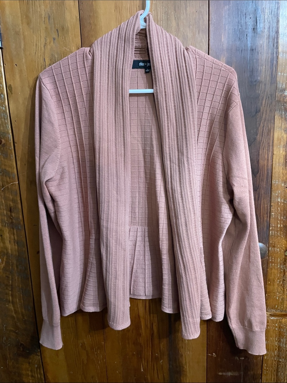 Chico's Open-Front Shawl Collar Cardigan in Dusty Rose